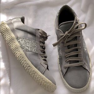 O.X.S Grey satin sneakers with sequins size 6.5